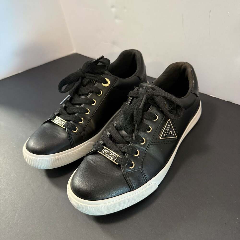 GUESS River Women's Black Low-Top Sneakers with Gold Hardware Size 7.5 - Picture 2 of 15